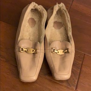 BALLYs Sherpa Lined Nude Leather Driving Loafer 8